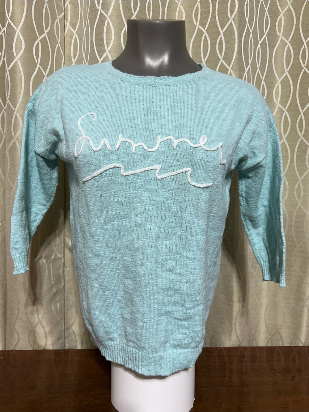 Tribal Teal Blue 'Summer' Crewneck Sweater 100% Cotton